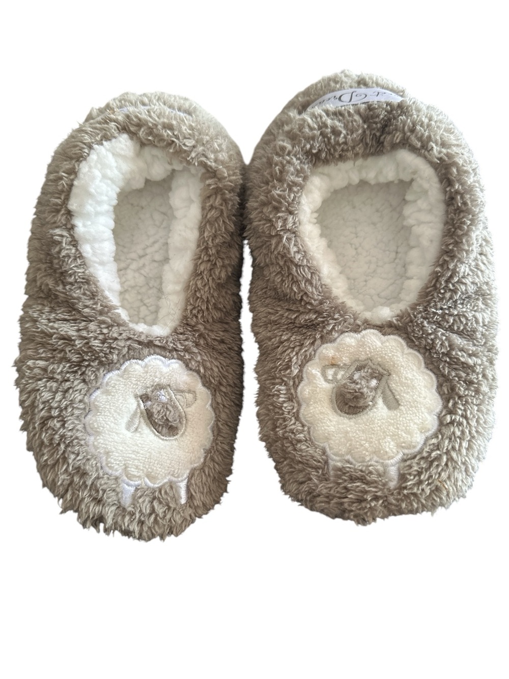 NEW Cozy Plush Slipper Shoes in Taupe with Sheep small 5/6